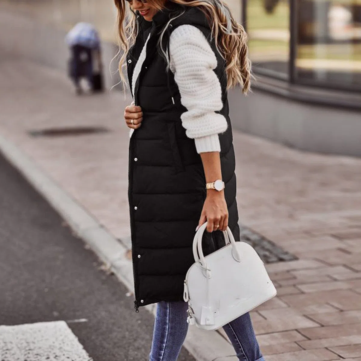 Chaleco acolchado sin mangas para mujer, largo de invierno, con capucha, sin mangas, cálido, de plumón, con bolsillos, chaqueta acolchada, chaqueta de entretiempo, S - 5XL