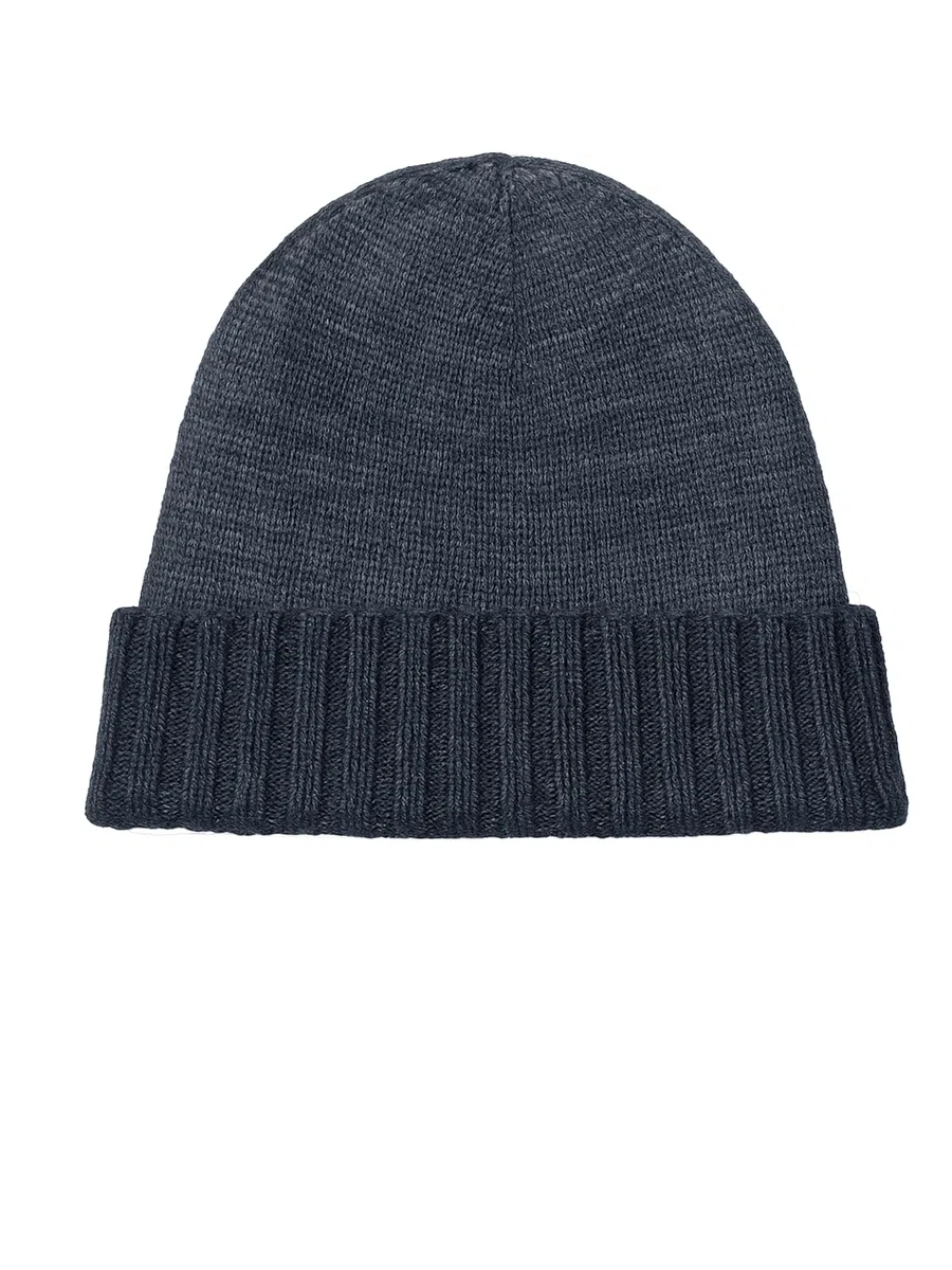 CLASSE77 – Gorro de lana (70%) mezcla de cachemira (30%) con solapas acanaladas – Unisex – 100% Made in Italy – Artesanal, Azul y gris jaspeado, Talla única