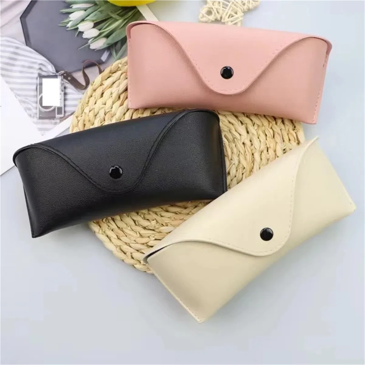 Estuche rígido de cuero for gafas sol, caja protectora ligera y práctica, bolsa Color sólido, fácil llevar, 2 uds Para Viajes Y Vacaciones