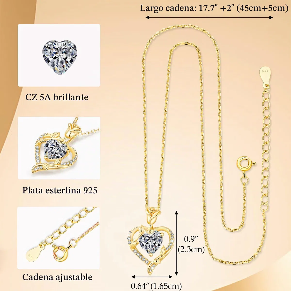 Collar Mujer con Rosa Colgante Plata de Ley 925 Joyas Mujer Regalos Mama