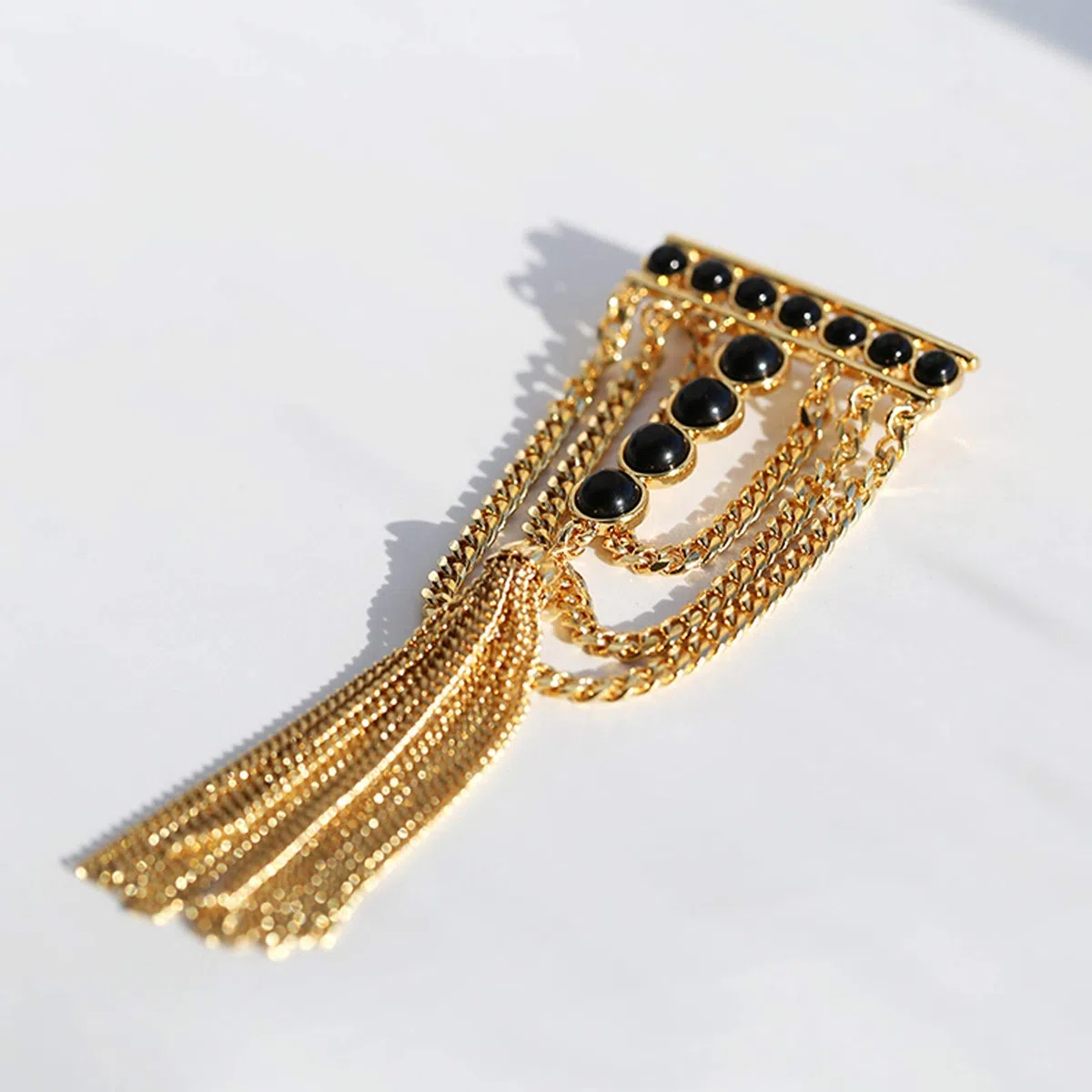 Broche para Mujer, Broche de ágata Negra con Borla, Broche de Cadena Colgante, alfiler para Traje, Tachuelas para Camisa, Accesorios para Hombres y Mujeres, broches exquisitos
