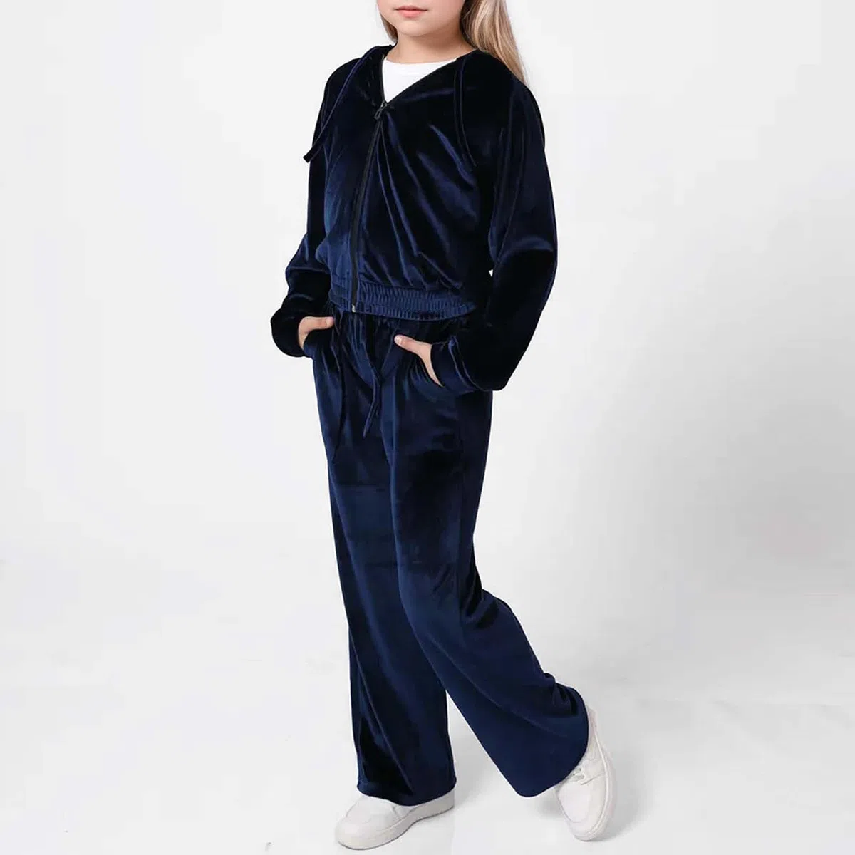 Chándal de terciopelo para niña, conjunto acogedor de otoño e invierno, sudadera con capucha y pantalones deportivos, ropa informal de dos piezas, suave y abrigado.