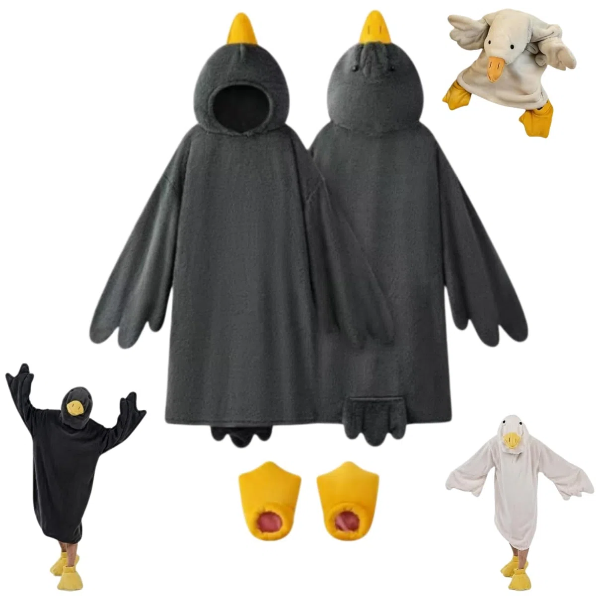 Pijama de pato, divertido disfraz de ganso con capucha para adultos, mameluco suave de animales con mangas y pantuflas de pies