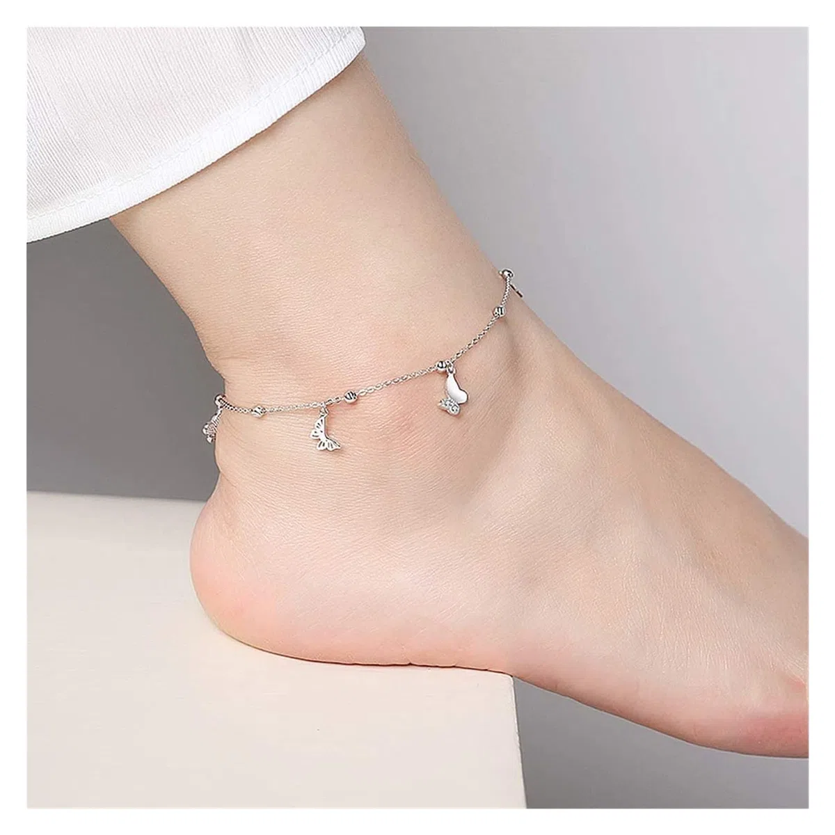 Tobillera ajustable de plata de ley 925 con diseño de mariposa, 25 cm, circonita cúbica 3A, tobillera ajustable