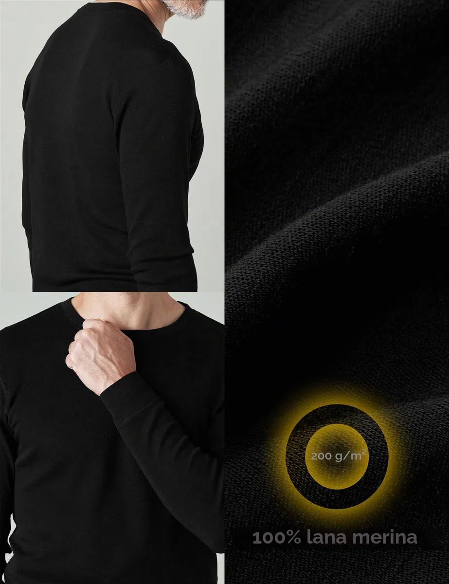 LAPASA Camiseta Interior Térmica Peso Ligero/Medio de 100% Lana Merino para Hombre Manga Larga Cuello Redondo Capa Interior M29/M67