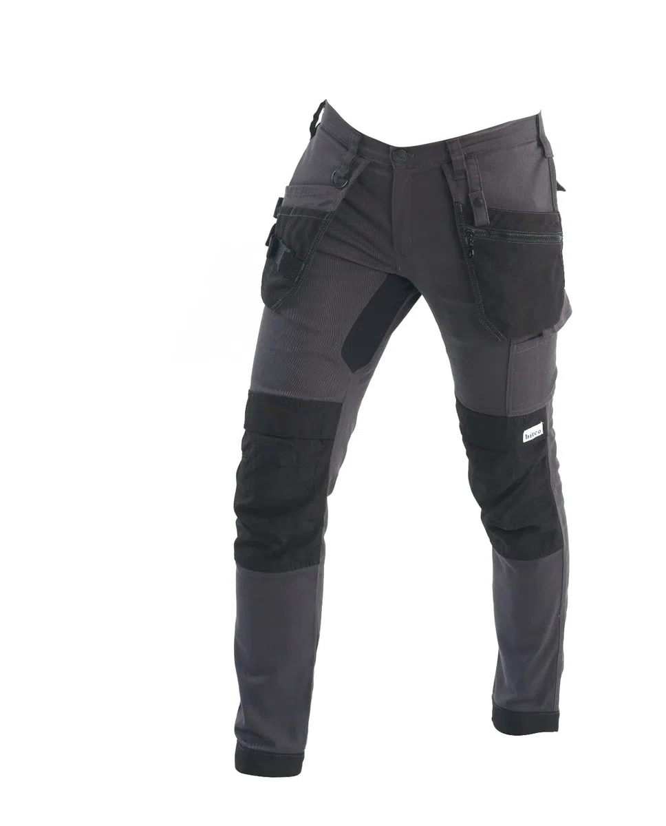 Bitco - Sauer - Pantalones de Trabajo Negros elásticos para Hombre, con Bolsillos Acolchados Impermeables y oleófobos Reforzados con Cordura®