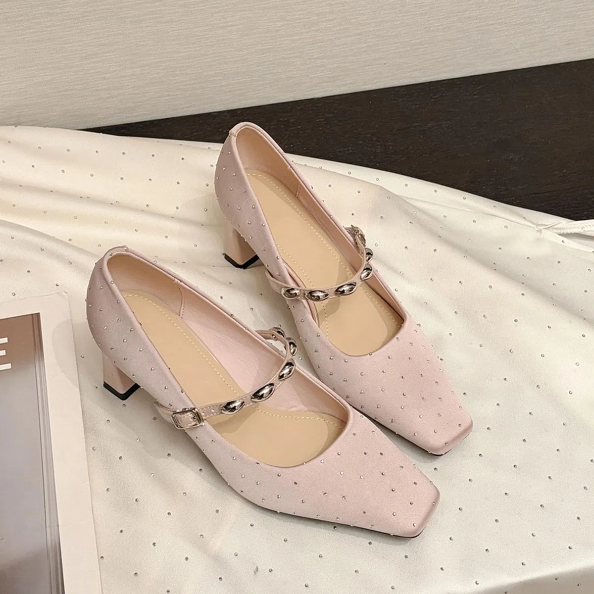 Zapatos de tacón Alto de Mujer Strass Cinta Ajustable 6CM Fiestas y Bodas