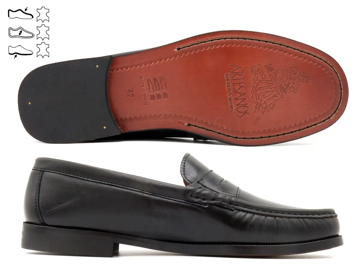 Mocasines Hombre Piel Nappa Zapatos Castellanos Suela de Cuero Welted Negro 39 Zapatos de Vestir Traje