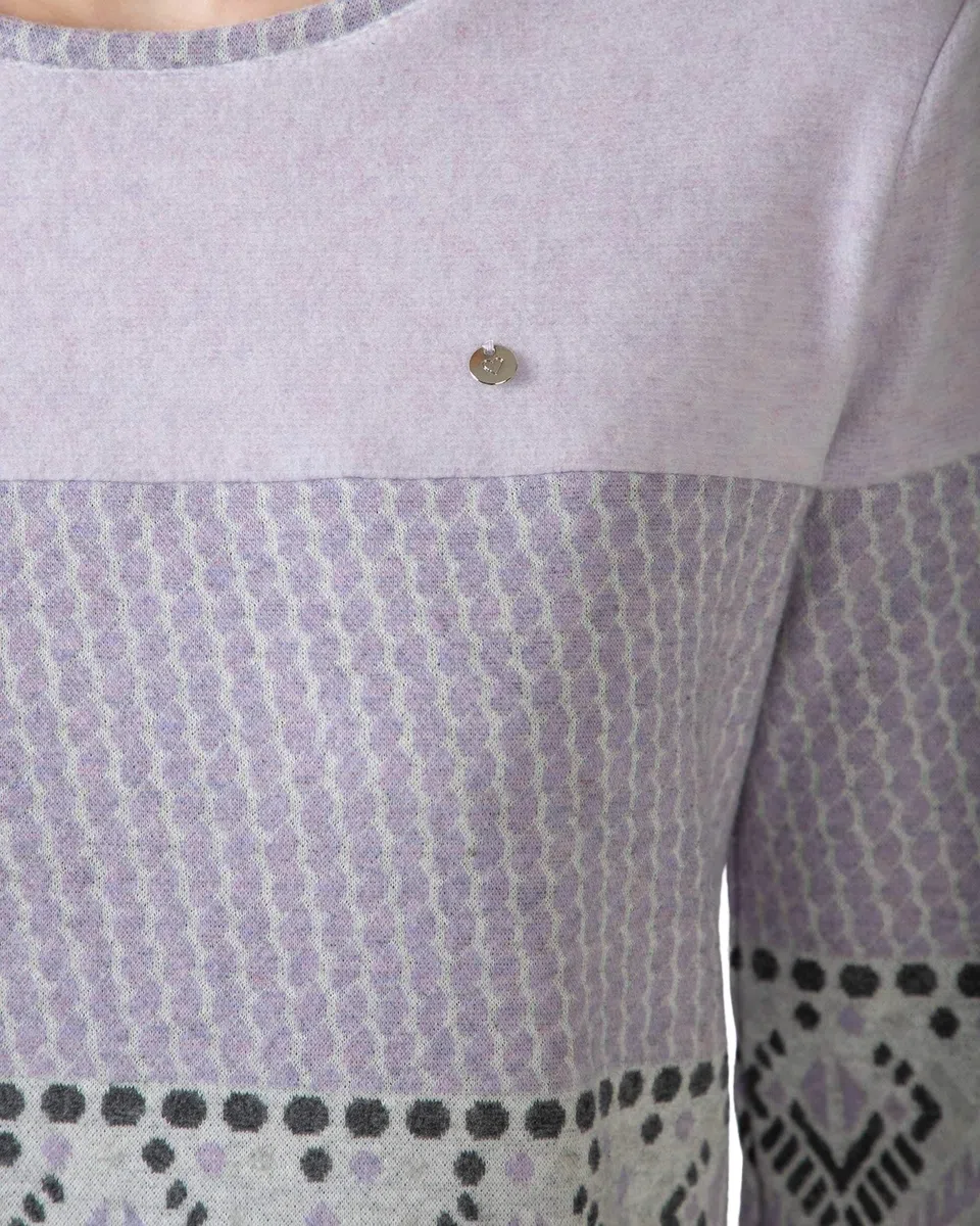 MASSANA Pijama de Invierno para Mujer P751229, Conjunto de 2 Piezas, Diseño Jacquard Étnico en Lila y Gris, Manga Larga