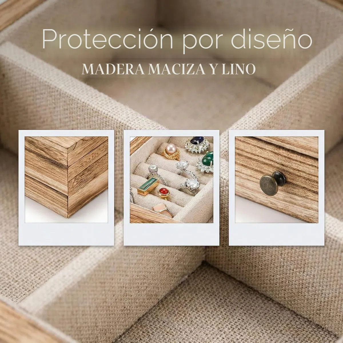 Tebery Caja Organizadora de Joyas de Madera Rústica con Espejo para Mujeres y Niñas, Caja de Almacenamiento de Joyas Vintage de 2 Capas con Bandeja para Anillos, Collares, Aretes, Pulseras (Madera