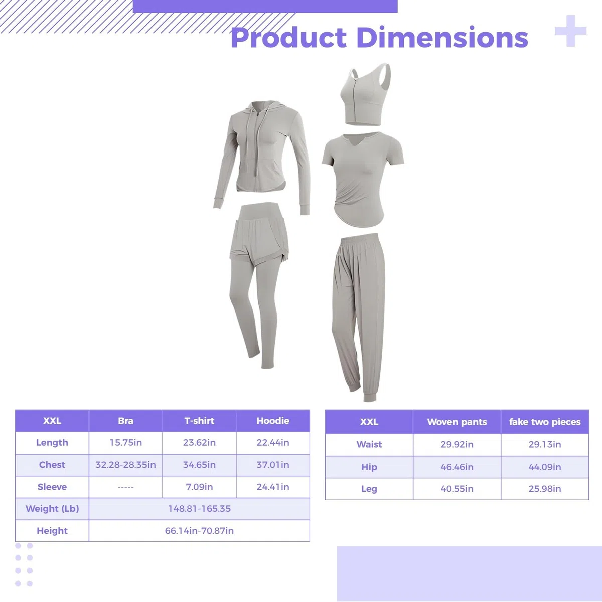 Conjunto de ropa deportiva para mujer, conjunto de 5 piezas, ropa de yoga, conjuntos de entrenamiento de manga larga para mujer, diseño negro, tela transpirable cómoda, XXL para 135-150 libras de