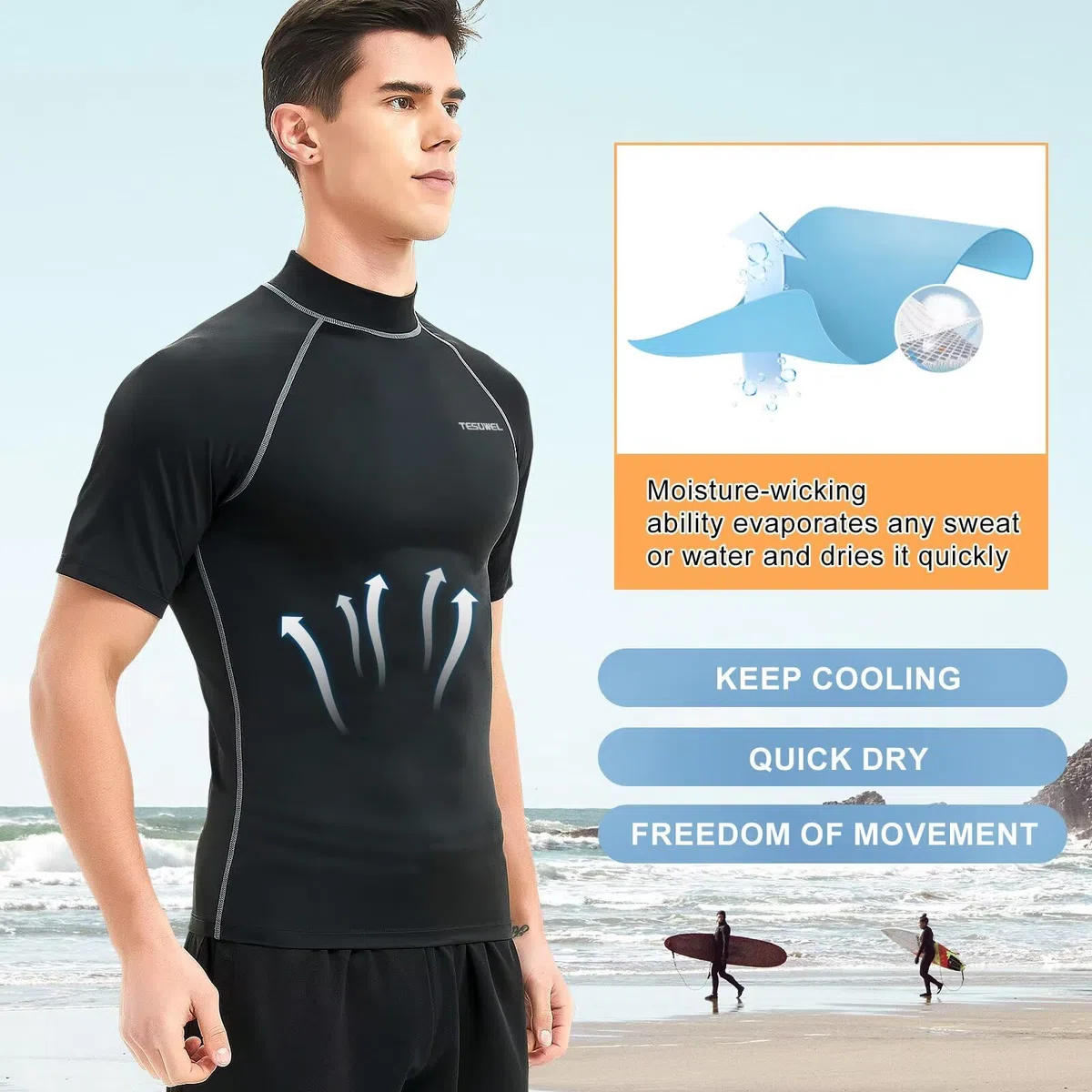 Camisetas de natación de manga corta con protección UV UPF 50+ para hombre, de secado rápido, para surf, antirozaduras