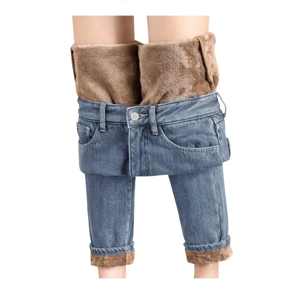 Pantalones térmicos para mujer, de invierno, con forro polar, pantalones térmicos para niña, pantalones vaqueros para mujer, cintura alta, elásticos, vaqueros, con forro polar, pantalones de invierno