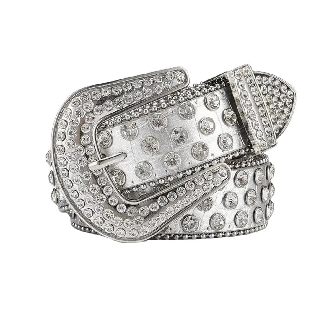 Cinturón de piel suave con diamantes de imitación para mujer, estilo casual, con tachuelas, para fiesta de graduación