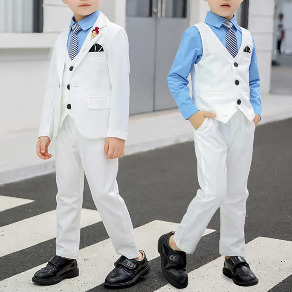 Traje de Boda para 2-12 Años Niños Trajes de Ajustado Traje Formal a Cuadros Trajes de Ceremonia para Niños Graduación Traje Chicos Conjunto de Traje Elegante para Bautizo Comunión Traje de Esmoquin