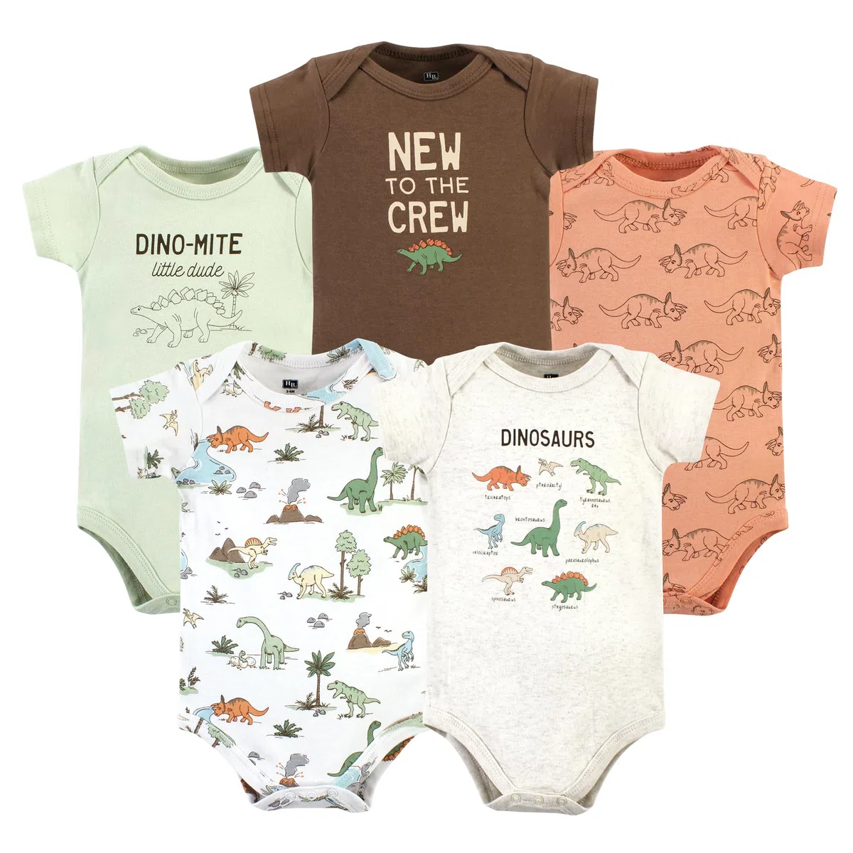 Hudson Baby Bodis unisex de algodón para bebé, paquete de 5 aventuras de dinosaurios, 12-18 meses, paquete de 5 aventuras de dinosaurios, 12-18 meses, Dinosaur Adventures - Paquete de 5, 12-18 Months