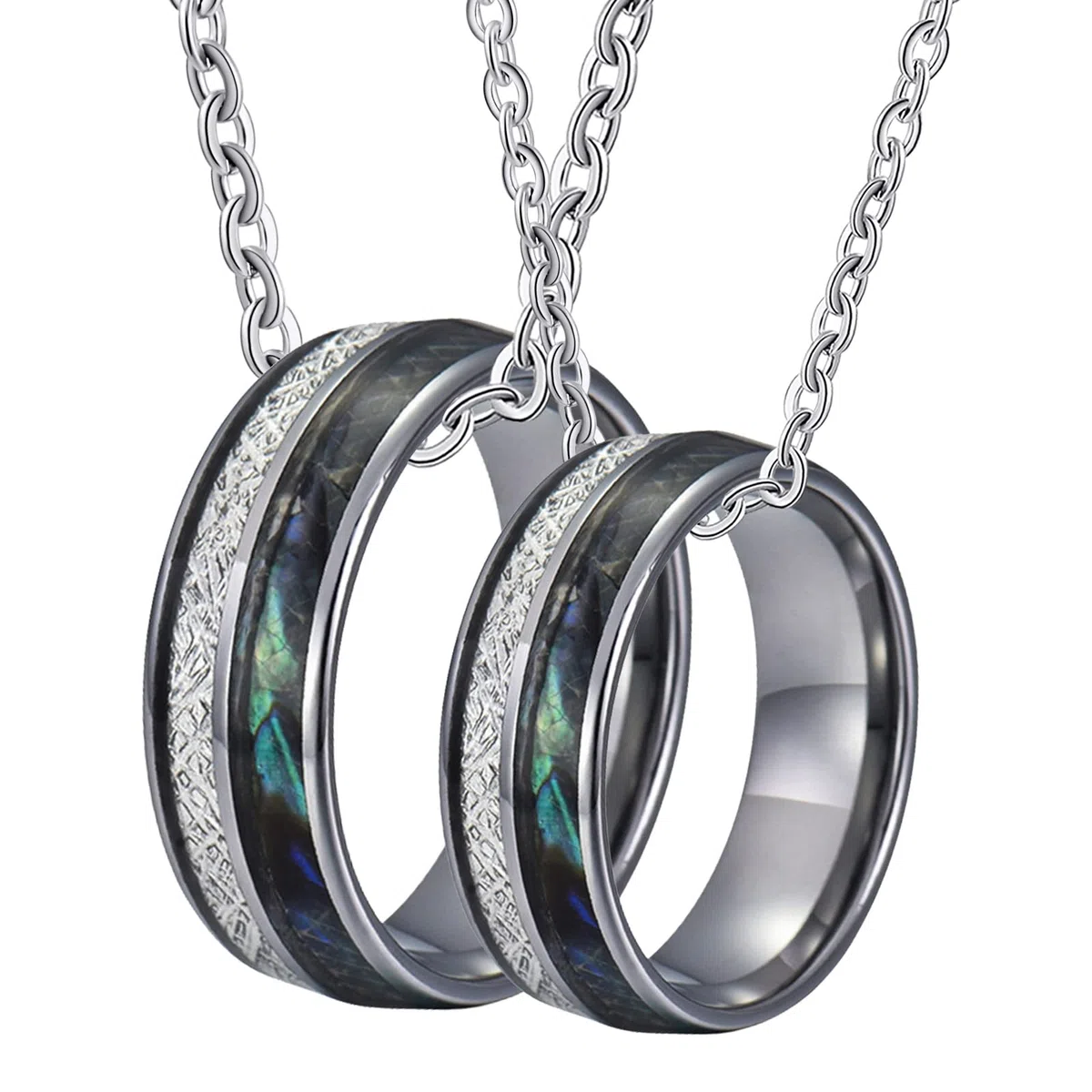 Collar para parejas, anillos, collares de tungsteno, grabado de 8 mm, anillo de plata con cáscara y metal par collares