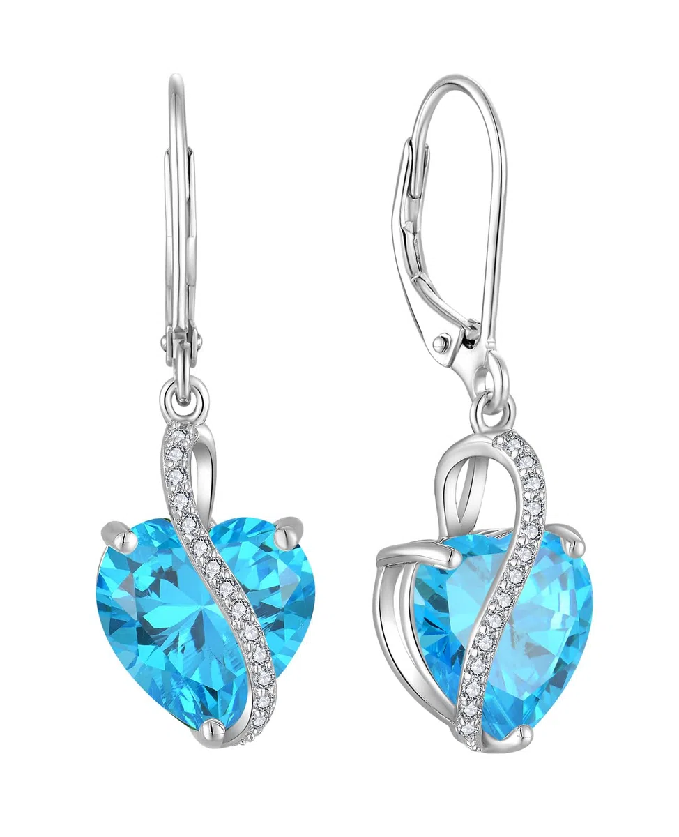 YL Pendientes Corazón Plata de Ley 925 con 12 piedras de Nacimiento Circonita Pendientes para Mujer