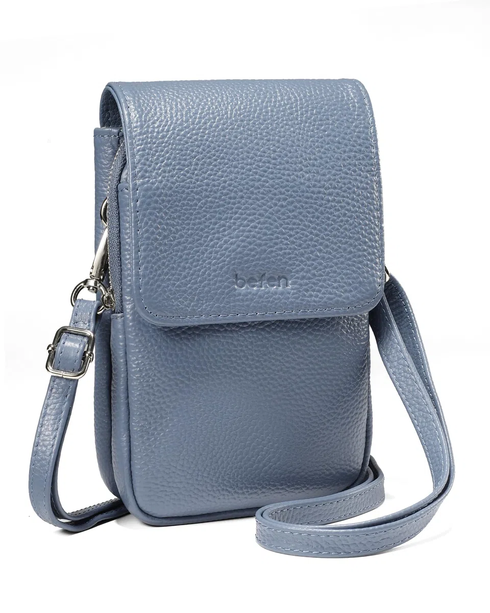 befen Bolso Bandolera Mujer Pequeño de Cuero Genuino Bloqueo RFID Bolso Bandolera Móvil, Bolso Cruzado para Teléfono Celular
