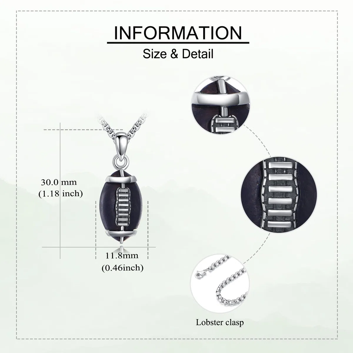 Collar de rugby de plata de ley con cadena de fútbol, collar de madera para hombre, joyería deportiva, balones de fútbol, regalos para hombres