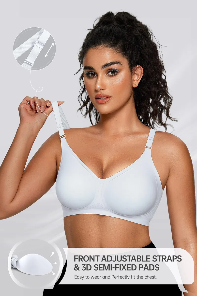 OEAK Brasier sin costuras para mujer, cómodo, sin aros, soporte completo, push up, talla grande, cuello en V, camiseta para dormir