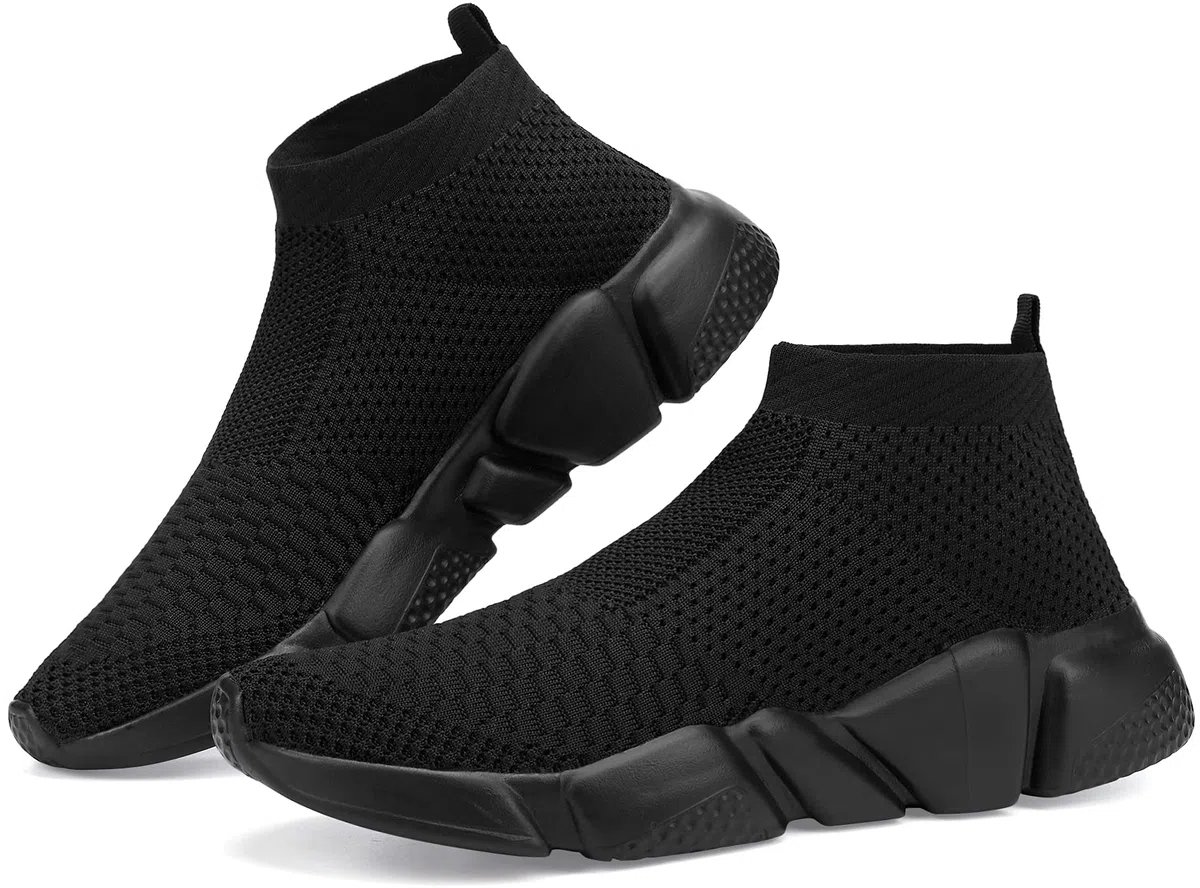 Zapatillas de Correr para Hombre Santiro, Transpirables, de Punto, Ligeras, Deportivas, Informales, Negro (Completamente Negro), 41 EU