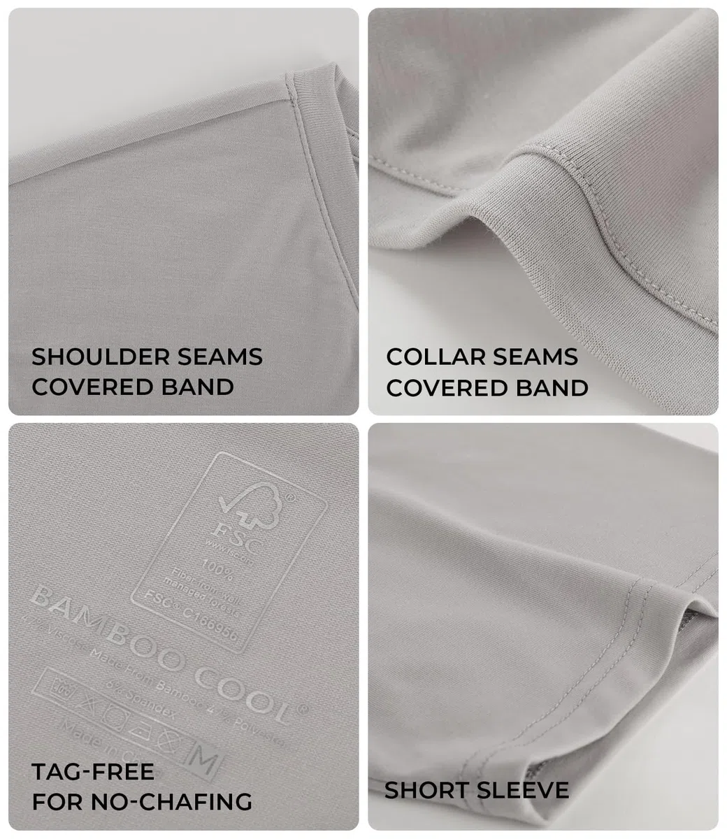 BAMBOO COOL Camisetas para hombre con cuello en V que absorben la humedad, camisetas elásticas para hombre, ajuste delgado, paquete de 3 unidades, suaves y transpirables, 1 blanco, 1 negro, 1 gris,