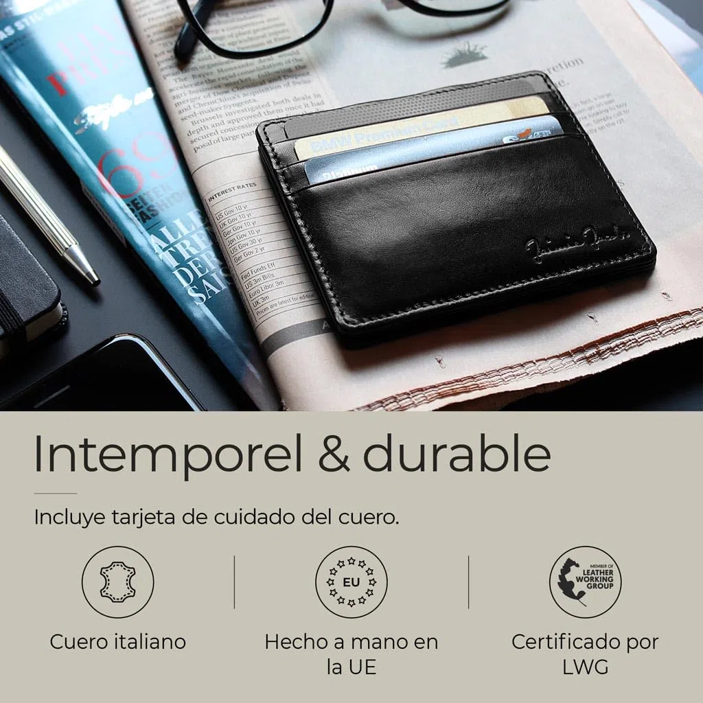 Jaimie Jacobs Flap Boy Slim Magic Wallet - Cartera Mágica con Protección RFID para Tarjetas de Crédito, Tarjetero para Hombre de Cuero Auténtico