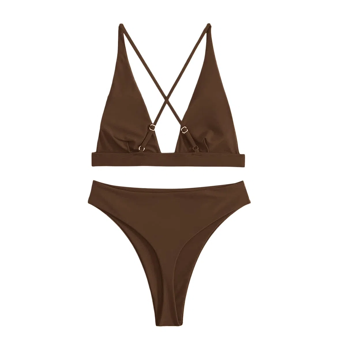 Conjunto De Bikini Tanga for Mujer, Traje Baño Dos Piezas con Parte Superior Triángulo Brasileño Sexy Cuello En V Profundo, Negro, S