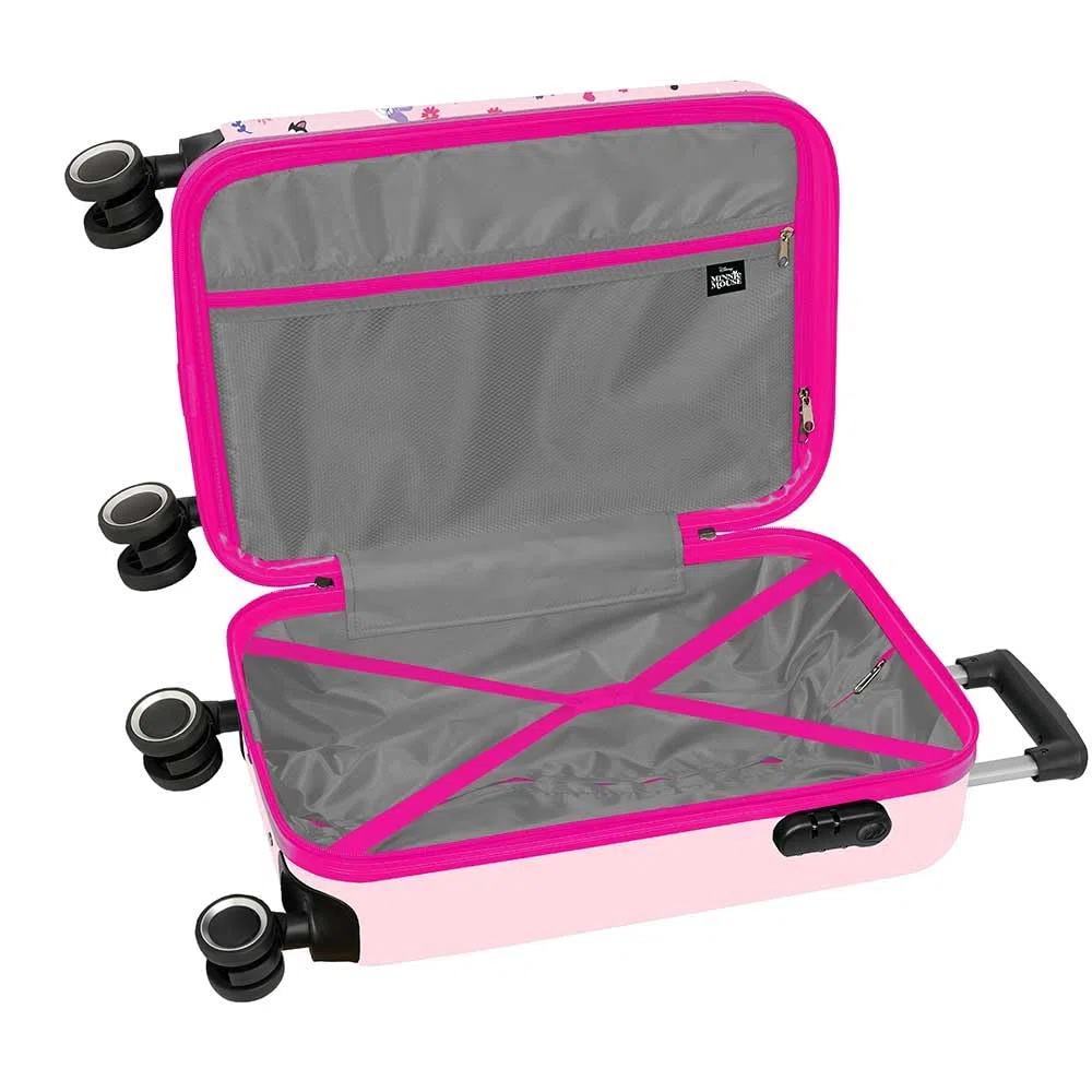 Safta | Maleta de Cabina 20″ Disney Minnie Mouse Naive, Carcasa Rígida ABS+PC, 4 Ruedas Dobles 360º, Asa Telescópica 2 Posiciones 100 cm, Medidas 34,5x20x55 cm