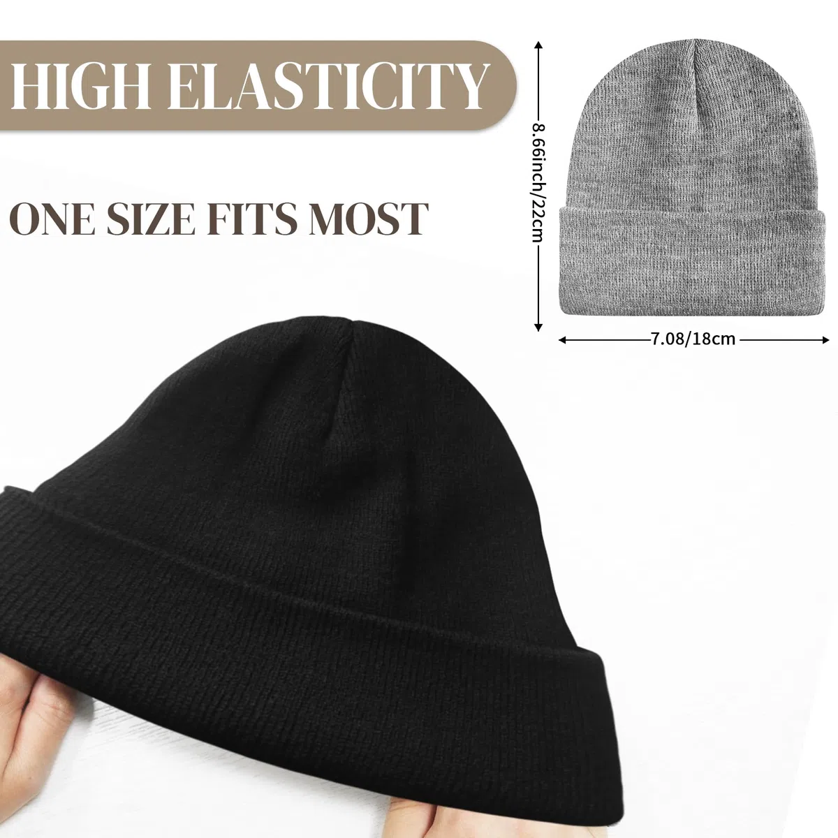 PFFY 2 gorros de invierno de punto acrílico con puños lisos, gorros de calavera, regalos para hombres y mujeres