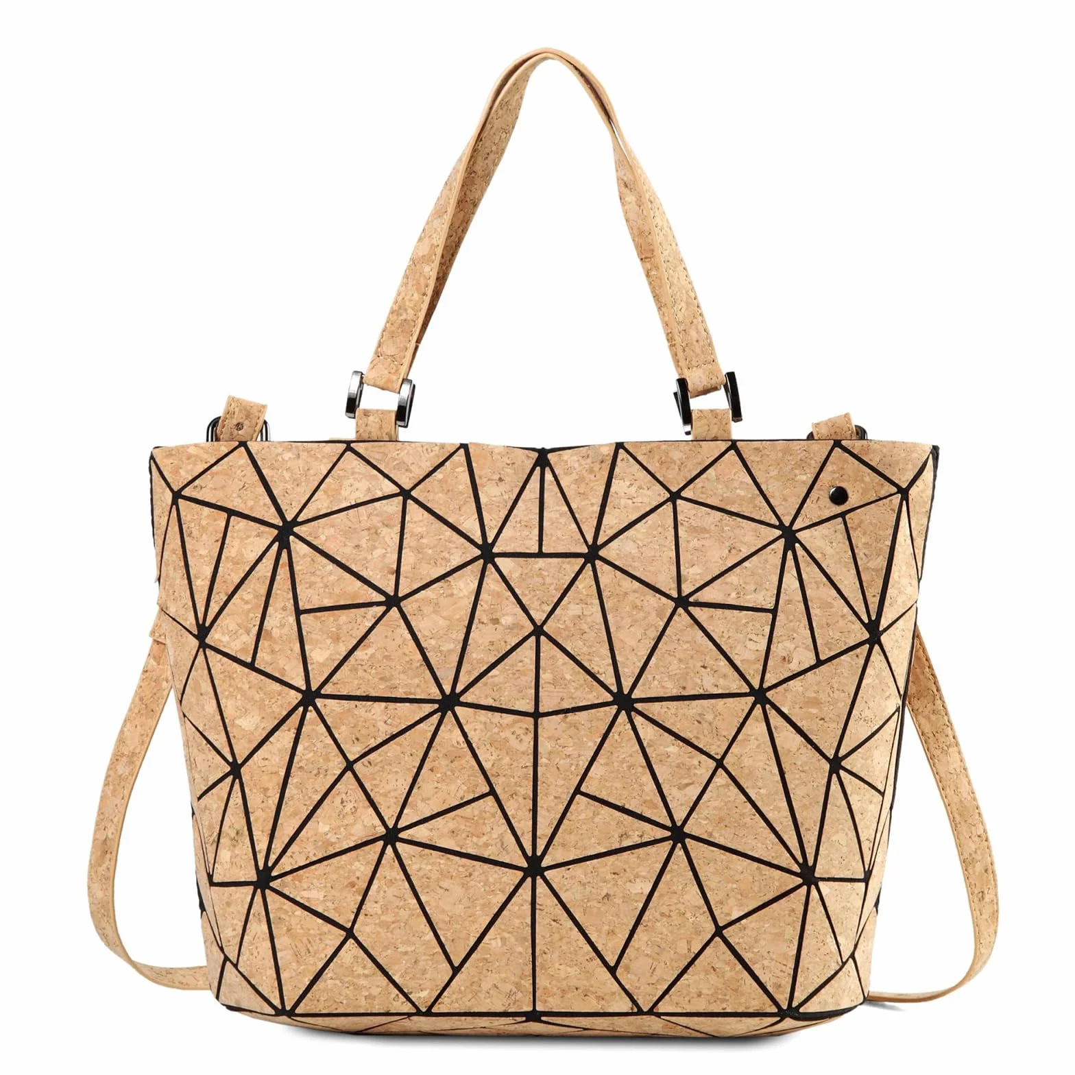 Bolso de mano geométrico, bolso de mano de corcho con asa superior, bolsa de hombro para compras, bolsa de playa para mujeres y niñas (bolso con correa larga)