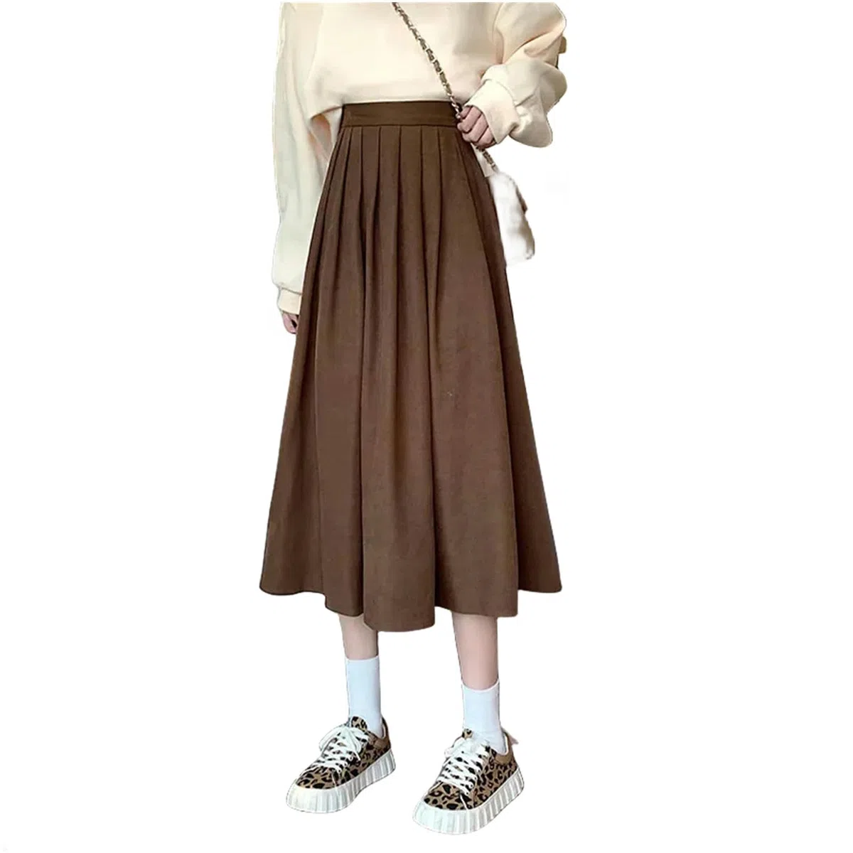MdybF Falda Larga Mujer Foda Falta Plisada De La Cintura Alta Falda De La Universidad De La Universidad Damas Otoño Invierno Espesas Faldas De Línea A