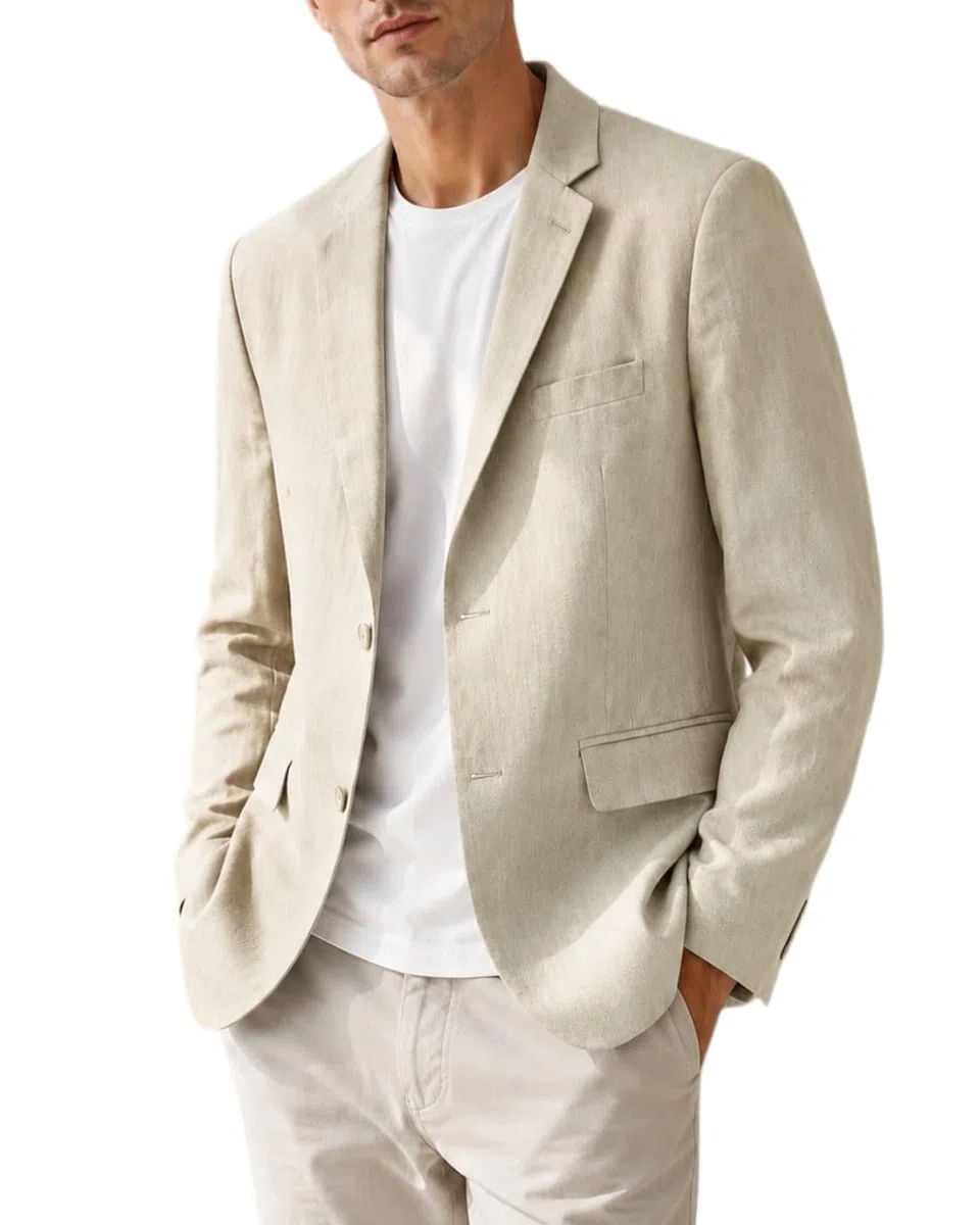 Traje Hombre Blazer De Lino 100% para Hombre Elegante E Informal Chaqueta De Lino Puro con Dos Botones Corte Entallado Estilo Deportivo con Bolsillos Ligero Forrado Ideal para Negocios Bo