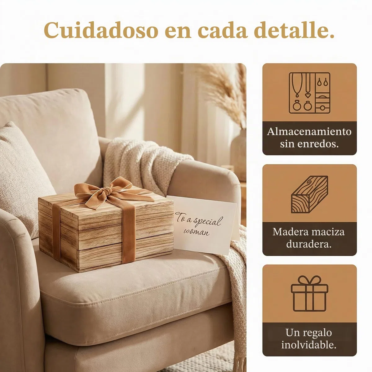 Tebery Caja Organizadora de Joyas de Madera Rústica con Espejo para Mujeres y Niñas, Caja de Almacenamiento de Joyas Vintage de 2 Capas con Bandeja para Anillos, Collares, Aretes, Pulseras (Madera