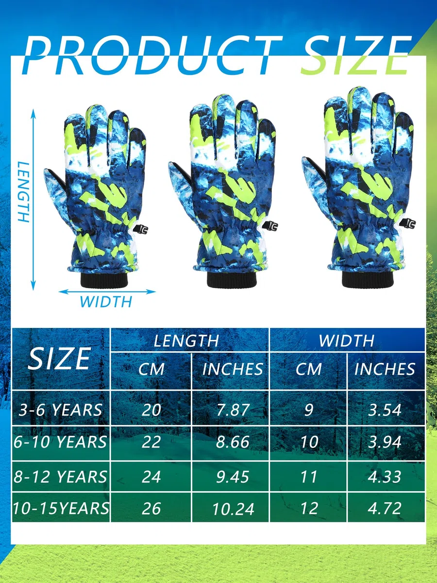 Bencailor 6 Pares Guantes de Esquí para Niños Guantes de Nieve Cálidos Impermeables a Prueba de Viento para Deportes Esquiar Invierno Infantiles (8-12 años, Rojo, Azul, Rosa, Gris, Verde, Negro)