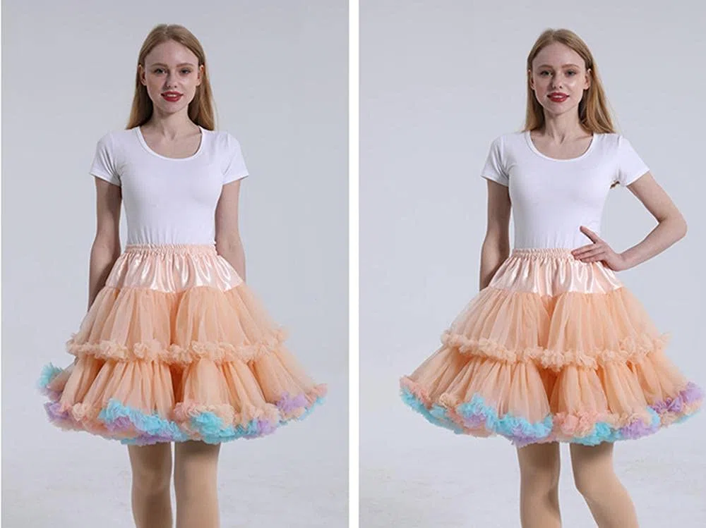 Falda de encaje para mujer 50 cm Lolita Candy Color Color Color Puffy Tutu Falda Elástica Cintura Elástica Fancy Rainbow Tulle Subskirt Burbuja deshuesada Petticoat Mirador Vestidos para adultos