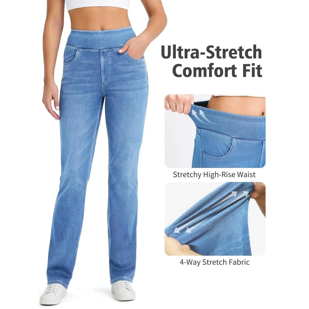 Jeans Mujer Stretch de Tiro Alto Corte Bootcut Lavado Denim Pantalones Casual Efecto Moldeador con Bolsillos Ajuste Recto y Cómodo mujeres/B/L