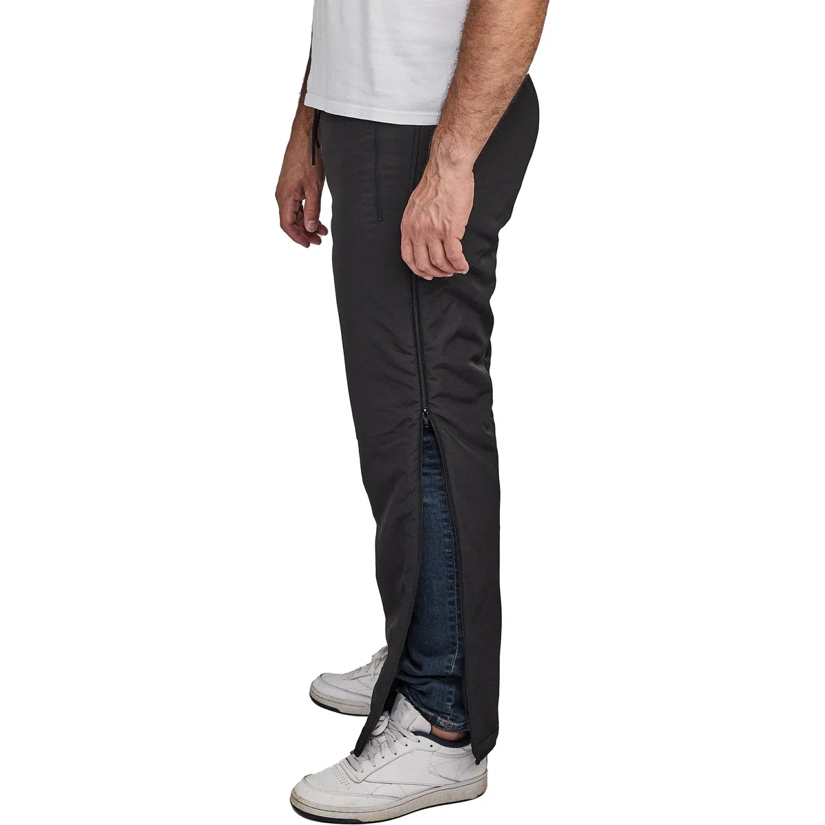 Dobsom Pantalones de rehabilitación para hombre y mujer, forrados, con apertura lateral, pantalones de deporte con cremallera completa, forrados, tallas XS a 6XL, unisex, Negro , XS