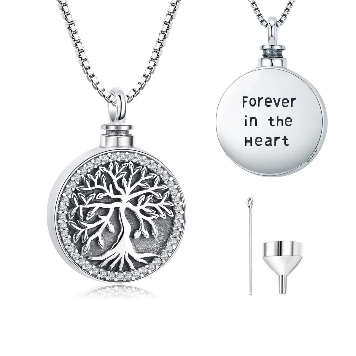 Odinstone Collar para cenizas de plata de ley S925, Colgante Cenizas Árbol de la vida Joyería cremación conmemorativas para mujeres medallón conmemorativo con kit de relleno