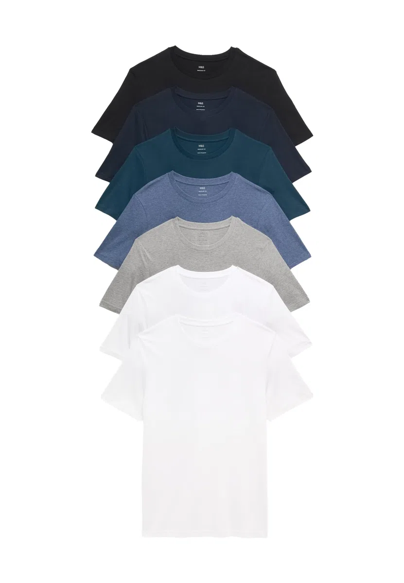 Marks & Spencer Pack de 7 Camisetas Puro algodón con Escote Cerrado