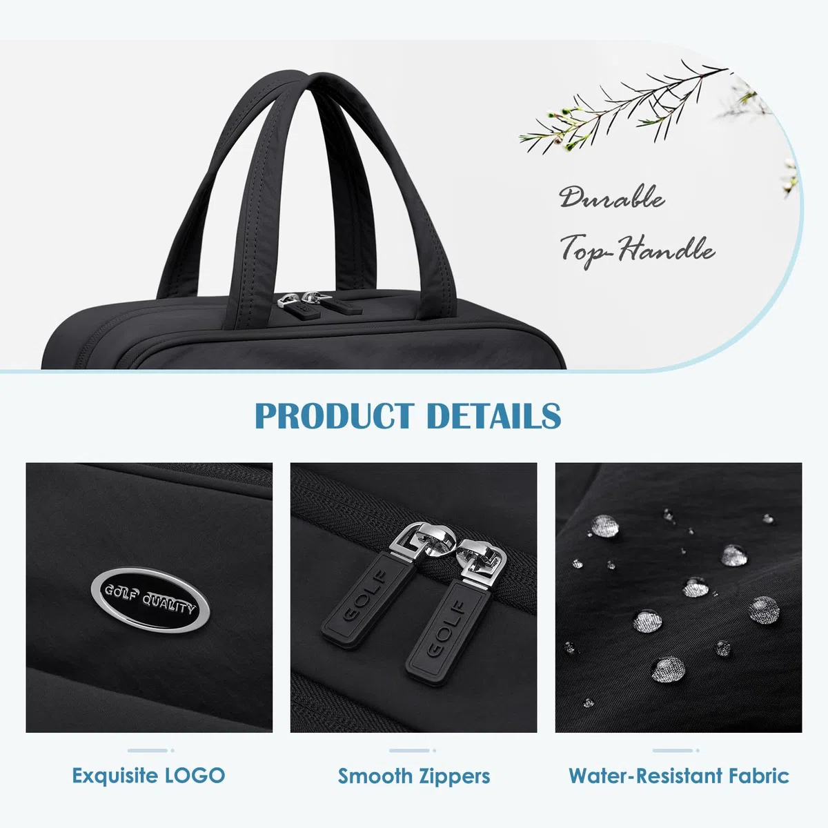 Neceser de Viaje con Organizado rde Cosmético, Bolsa de Aseo Colgante para Artículos de Tocador, Bolsa de Maquillaje Hinchada, Negro, 8.6L