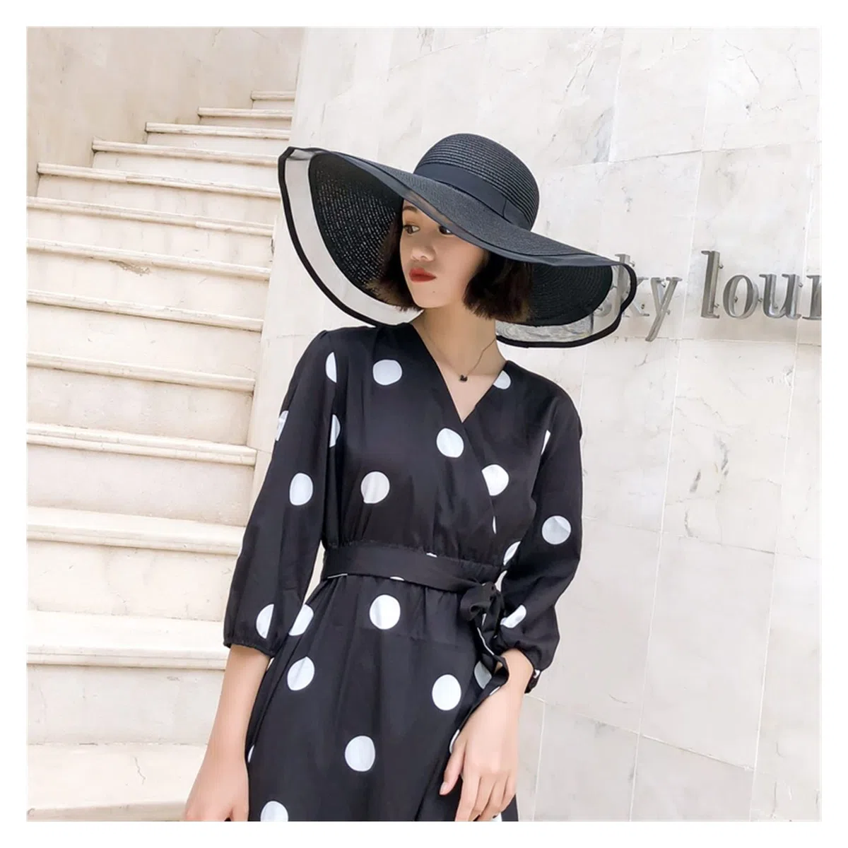 TOMYEUS Pamelas para Mujer Summer Sun Sol Berr Brim UV Protección Floppy Beach Sombrero Damas Sombrero de Paja Lace Big Brim Gat Sombrero Playa (Color : Black)