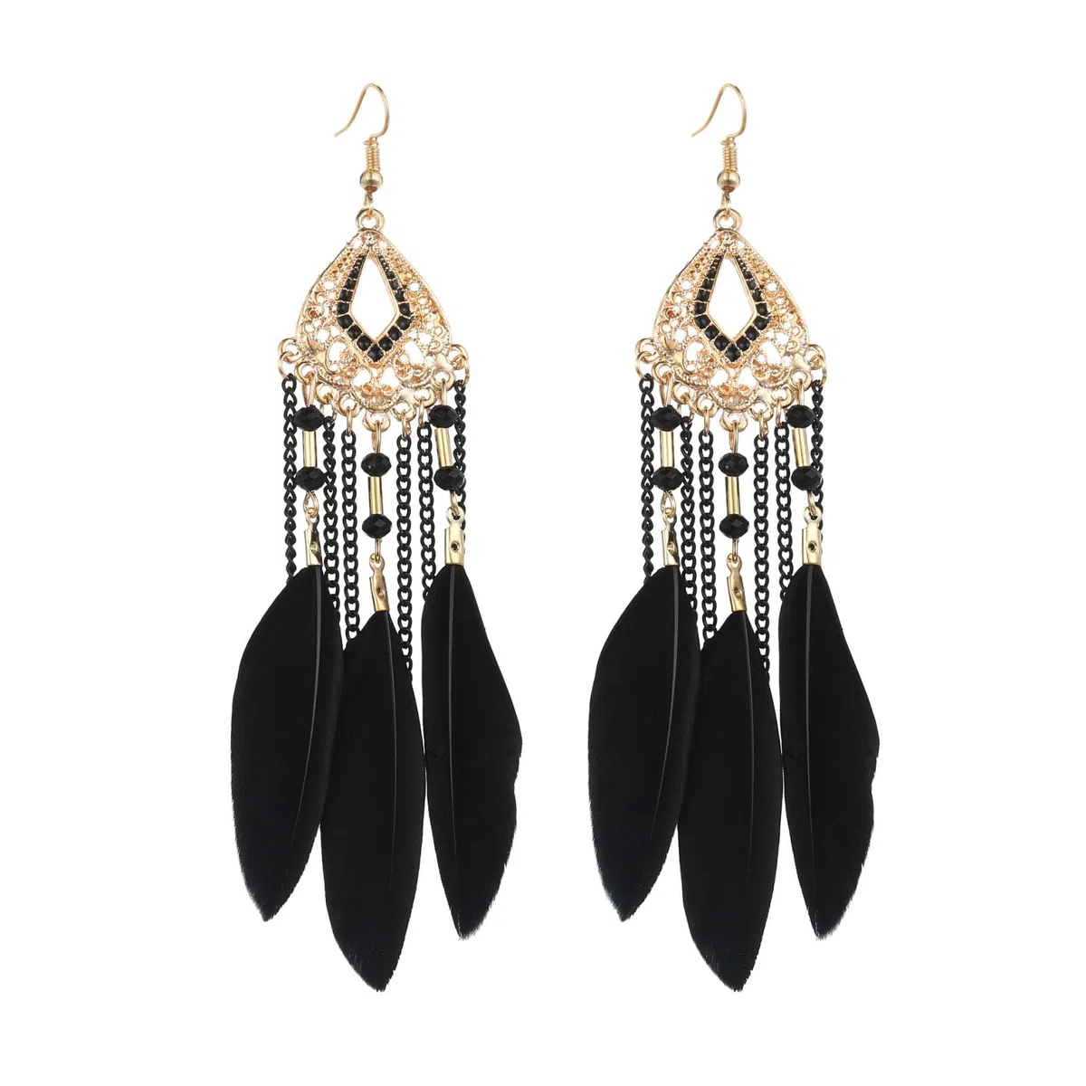 Pendientes de mujer, pendientes de plumas bohemias, pendientes de formas florales huecas geométricas exageradas, elegantes pendientes de borlas de cadena de cuentas de arroz con gancho de crochet, reg