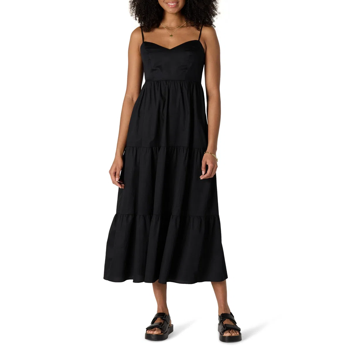Amazon Essentials Vestido Largo Entallado y Escote Corazón con Vuelo con Capas de Satén de Algodón con Cintura de Corte Imperio Mujer