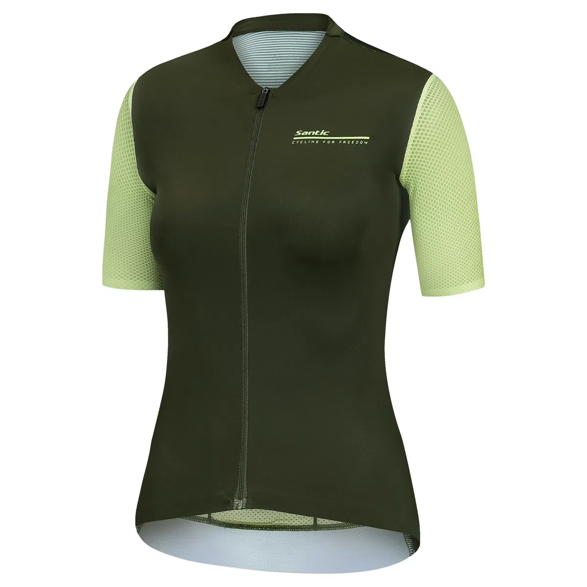 Santic Maillot de ciclismo para mujer, manga corta, con cremallera completa, UPF 50+, con bolsillos