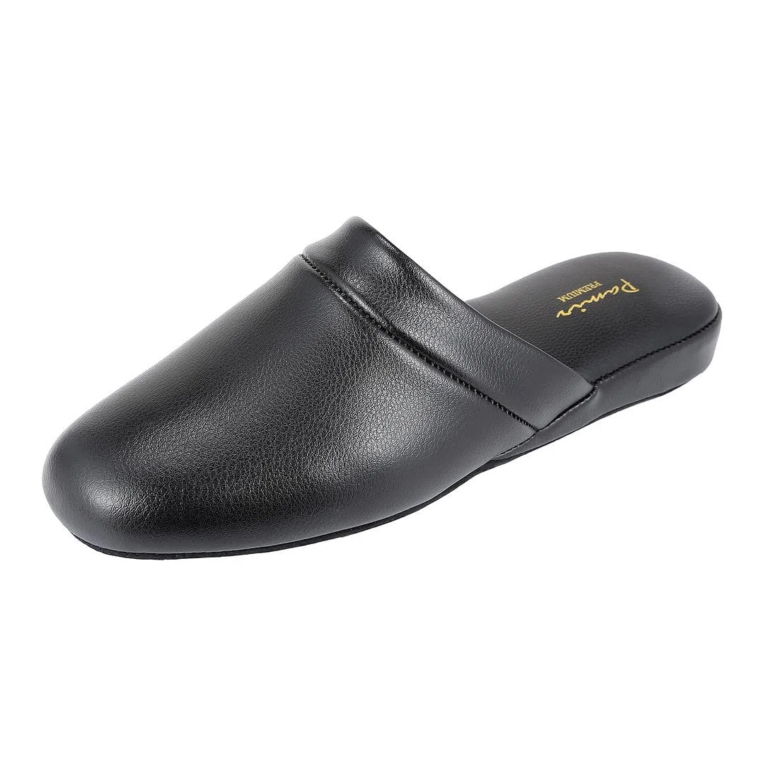 Pamir Pantuflas de piel auténtica para hombre con suela de espuma viscoelástica y suela de piel, talla 9 de ancho