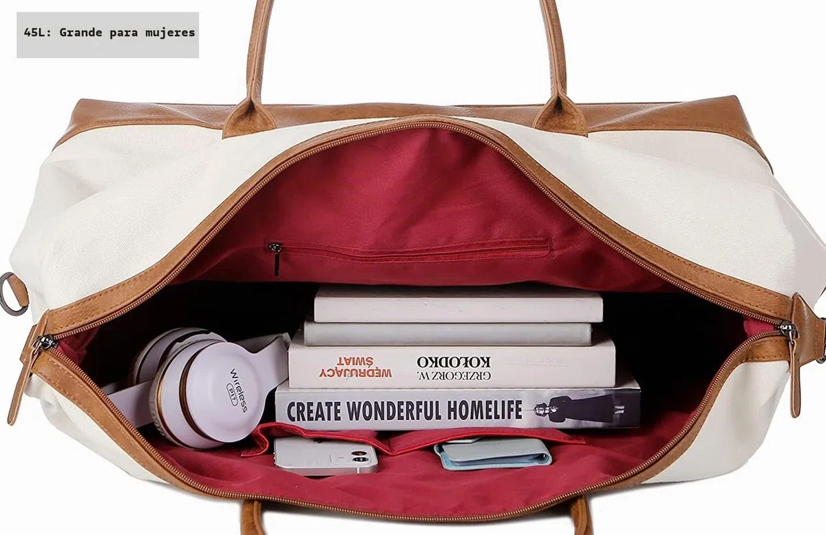 BAOSHA Bolsa de Lona para Mujer, Bolsa de Viaje Grande con Neceser HB-14, Beige/Blanco