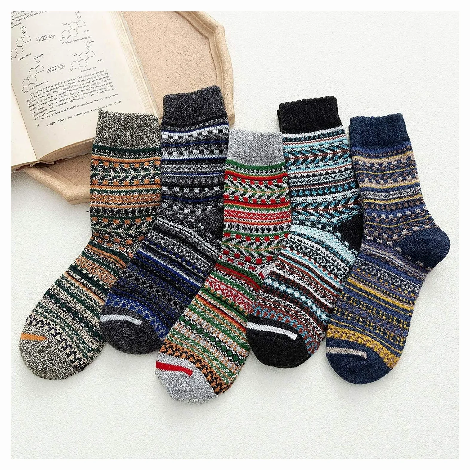 Calcetines Térmicos Calcetines De Invierno Para Mujer, 5 Pares, De Algodón, De Punto Grueso, Vintage, Suaves, Acogedores, Casuales, Para La Tripulación Calcetines Invierno