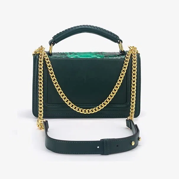 Bolso de Mano Tipo sobre de Piel de Serpiente Genuina Hecho a Mano para Mujer, Bolso de Mano para Uso Diario, Boda, cóctel, Fiesta, Viaje (Verde)